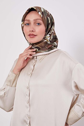 Levidor Khaki Marbled Pattern Twill Silk Scarf