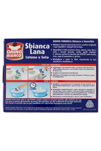 Omino Bianco Bleach for Wool, Silk, Cotton, Omino Bianco, Set of 5 Sachets x 20g, 100g