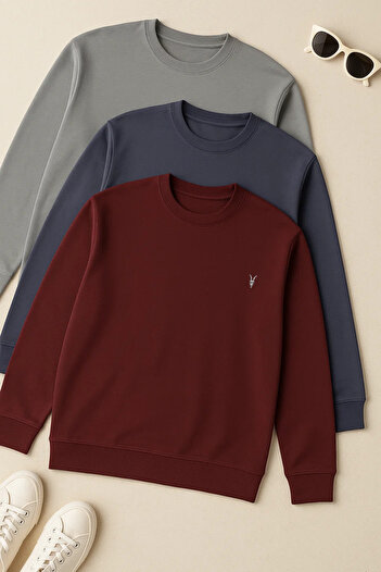 COMBİNE MİCHAİL Men's Long Sleeve Crew Neck 3-Piece Sweatshirt