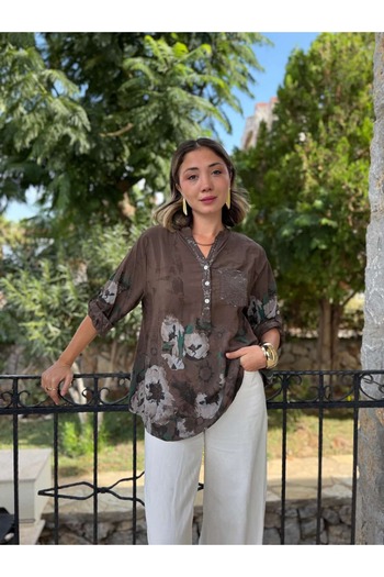 Punta Otantik Nc15430 Italian Cotton Blouse Brown