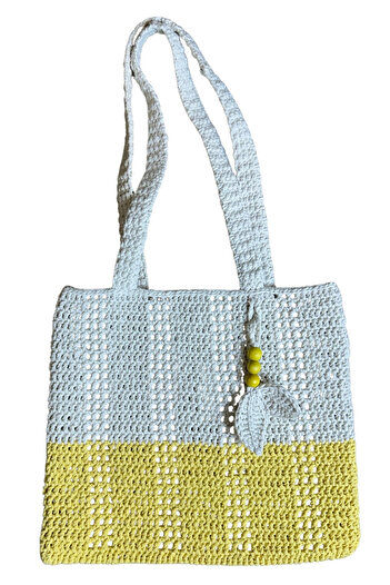 Uretti - Emine 9106 Hand Knitted Wooden Beaded Double Color Model Cotton Thread Shoulder Bag - 30 X 26