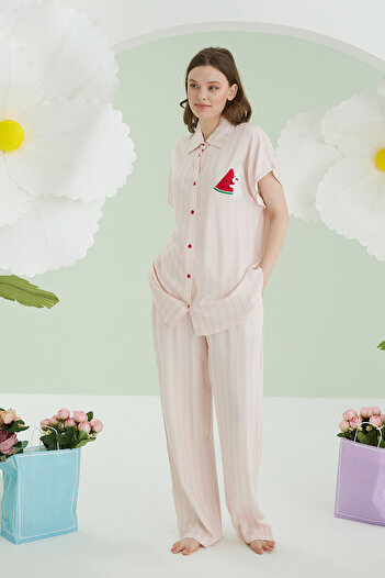 NBB Pink Watermelon Patterned Front Buttoned Pajama Set