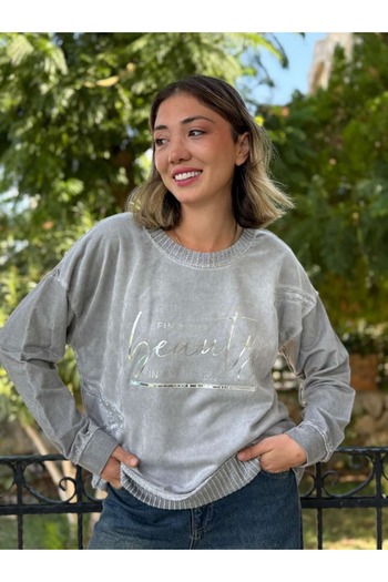 Punta Otantik Nc50793 Italian Beauty Written Cotton Sweatshirt Gray