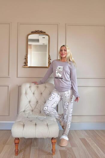 Pijamaevi Lila Sweet Dream Patterned Thermal Women's Pajama Set