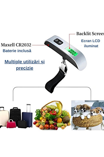Techwood digital hand luggage scale, LCD display, TARE function, maximum 50 kg, silver