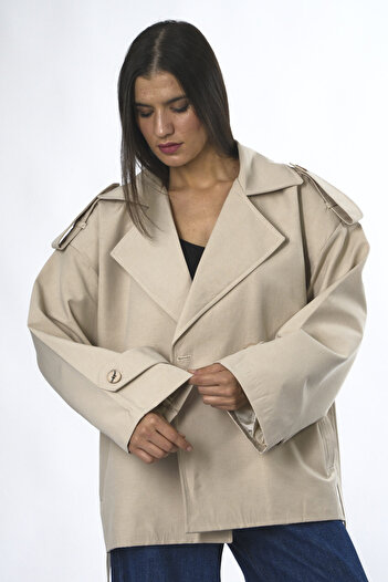 ABBRA Women's Lined Short Belted Trench Coat
