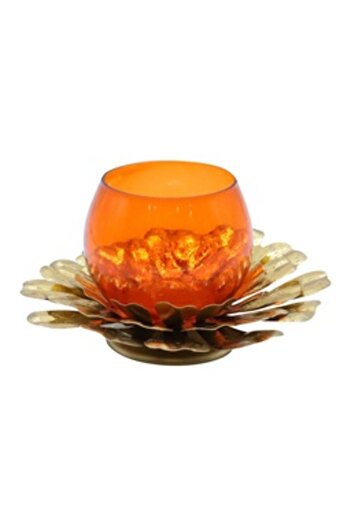 MAPLE LEAF Enzo Floral Votive Holder With Glass