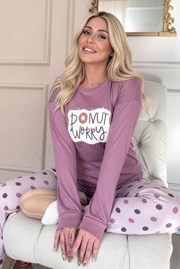 Pijamaevi Pink Donut Worry Patterned Thermal Women's Pajama Set