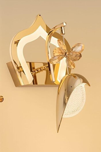 Generic Luxury Gold Wall Lamp with Crystal Flower Design – Decorative Lighting for Living Rooms and Bedroo