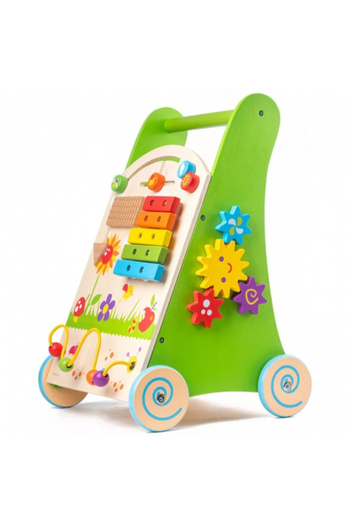 Toyska Educational and Interactive Walker 2 in 1 from Wood with Activities and Storage Space, Multi
