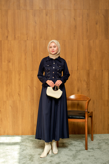 LOCCO Women's Menra Eyelet Detailed Suit Navy Blue