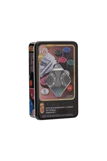OEM Set carti Poker Texas, 80 de jetoane, 1 jeton dealer, carti poker, cutie metalica, 10 ani+