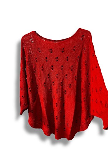 SUMEF Oversize Mercerized Knitwear Blouse - Perforated Patterned Sweater (Size 38-52)