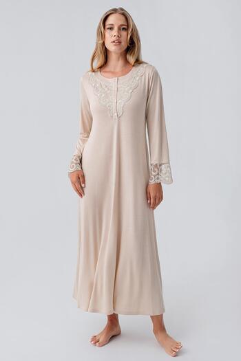 Artış Long Sleeve Lace Buttoned Stretchy Viscous Nightgown