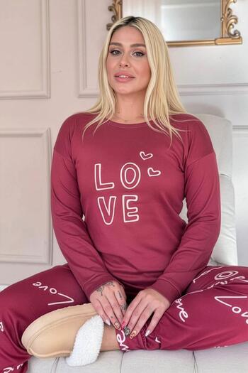 Pijamaevi Red Love Patterned Thermal Women's Pajama Set