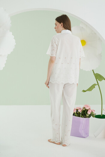 NBB White Front Buttoned Pajama Set