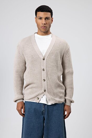 VAMOSCLO V-Neck Buttoned Knitted Cardigan Sweater Dark Stone