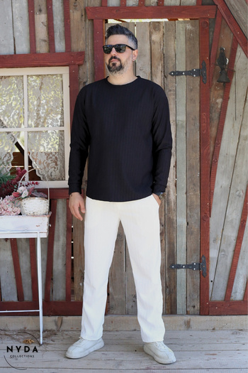 Nyda Collections Men's Corduroy Striped Regular Long Sleeve Sweatshirt with Pockets Elastic Waist Lace-Up Pants Set
