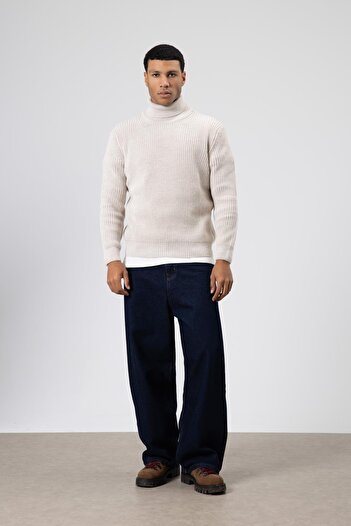 VAMOSCLO Oversize Knitwear High Neck Sweater Stone