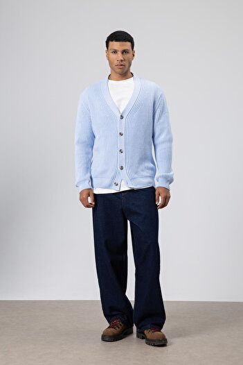 VAMOSCLO V-Neck Buttoned Knitted Cardigan Sweater Baby Blue