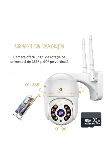 Jortan Cameră de supraveghere WiFi 4MP, Full HD, interior sau exterior, alarmă, senzor de mișcare, vedere nocturnă