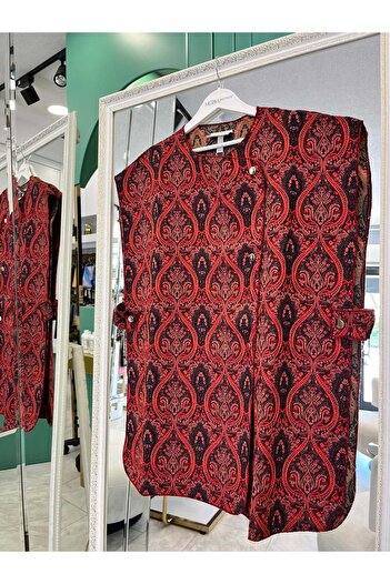 MERAM BUTİK Ekru Vest Ethnic Pattern - Bordo - L