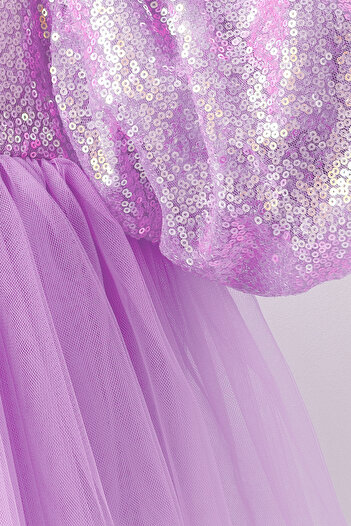 Banamio Vera Balloon Sleeve Tulle Sequin Sequin Puffy Special Occasion Dress