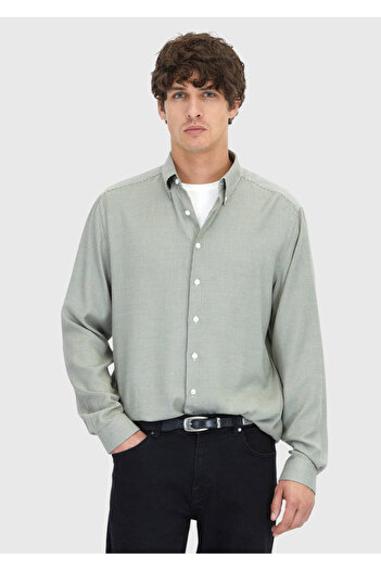 Ramsey Khaki Casual Fit Woven Casual Cotton Blend Shirt