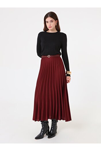 Refka High Waist Pleated Long Skirt - Dark Red -