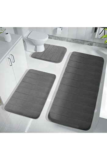 Ælements 3-in-1 Bath Mat Set Ælements, Memory Foam, Non-Slip, Water Absorbent, Washable, Dark Grey