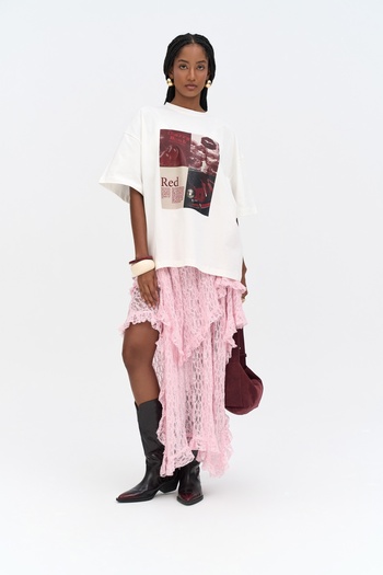 MAI STUDIOS CO. Mireya Asymmetrical Pink Lace Skirt