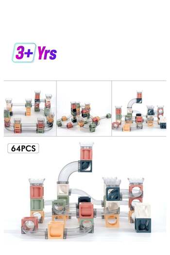 Arabest Marble Run Magnetic Tile, 3 Wooden Marbles and 61 Magnet Blocks Building Set, Marble Run Rac