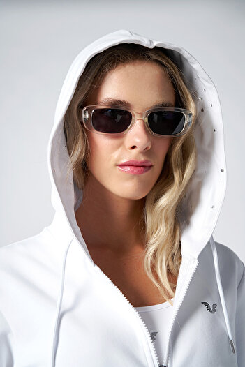 bilcee Women's White Fashion Soft Textured Brushed Hooded Sweatshirt Set 4037