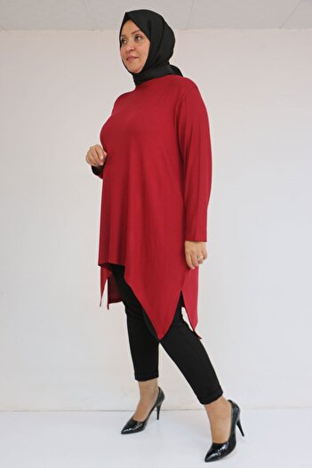 Eslina 58106 Plus Size Skirt Asymmetrical Cut Strawberry Tunic - Burgundy