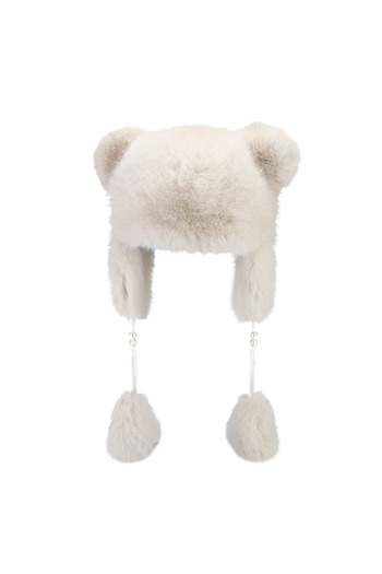 Tessero Women's fur hat with teddy bear ears, warm, universal size, Tessero, white