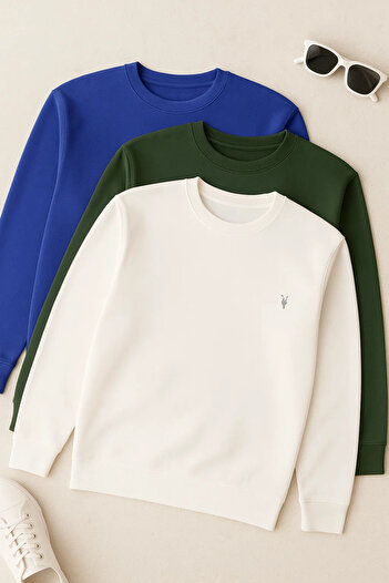 COMBİNE MİCHAİL Men's Basic Comfortable Casual Loose 3-Piece Sweatshirt