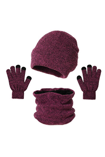 Tessero Set of hat, gloves and scarf, very warm, 3 pieces, knitted model, unisex, universal size
