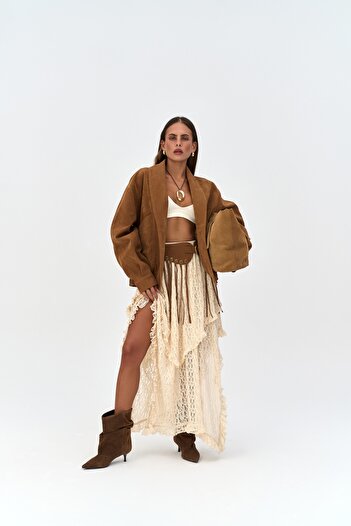 MAI STUDIOS CO. Mireya Asymmetrical Beige Lace Skirt