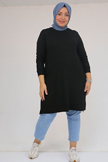 Eslina 58120 Plus Size Cuffed Strawberry Tunic - Black