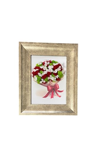 ALVAL Decorative frame with stabilized moss and flowers, bouquet, red and green, size 27x22 cm