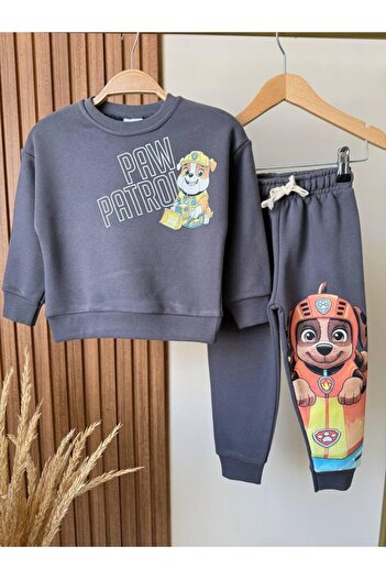 KidsSel New Season Boys' Printed 3 Thread Cotton Fabric Top and Bottom Set