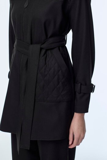 Zühre Zipper and Belt Detail Jacket Pants Two-Piece Black Set Tk-1634