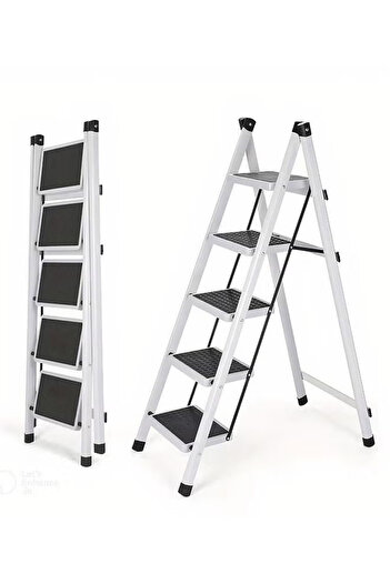 Cady One 5 Step Folding Ladder with Wide Non-Slip Pedal, Portable Lightweight Heavy Duty Durable Steel Ladder