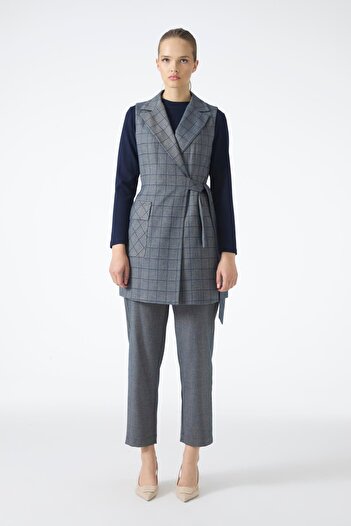 Zühre Plaid Patterned Indigo Triple Combination Set Tk-1050