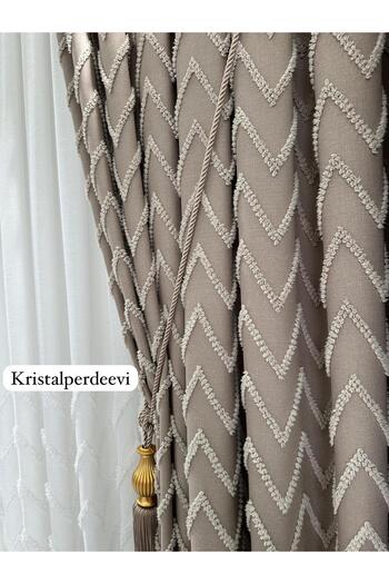 Beautiful Fon Curtain with Zigzag Tassels, 1/3 Densely Plied Pipe Pleat, Single Wing - with Accessory as a Gift -