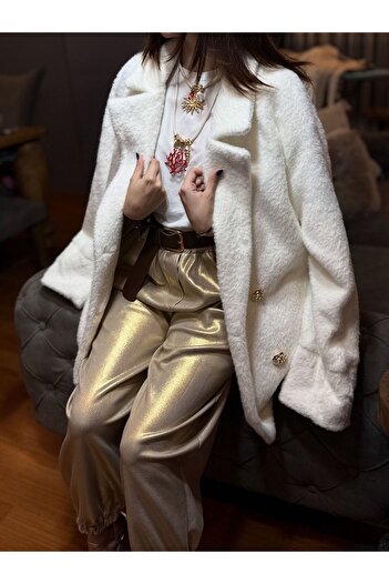 LUJJE Aurora Gold Imported Trousers with Shiny Belt Detail