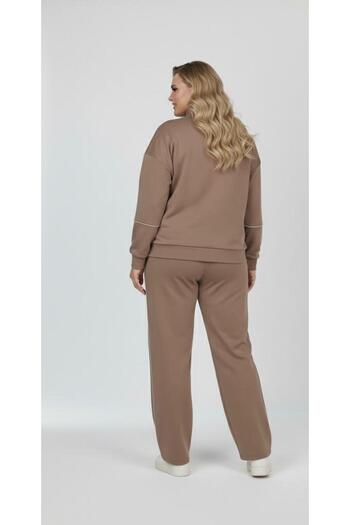 Koza Butik Women's Plus Size Zippered Interlayered Tracksuit Set 8215-26