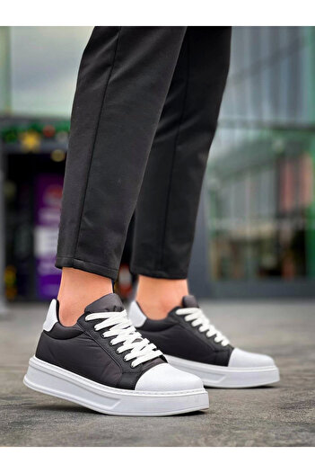 Zerenyus Zrn-X46 Premium Black and White Lace-Up Casual Men's Shoes