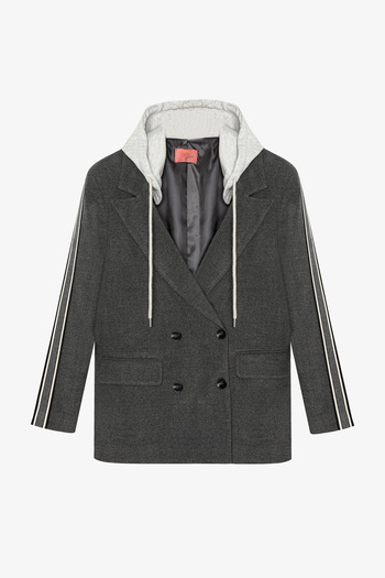 Quzu Hooded Striped Oversize Blazer Jacket Dark Gray
