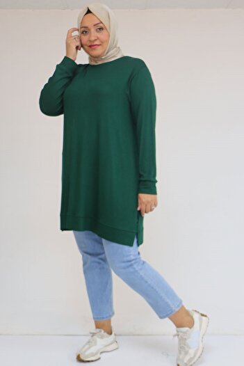 Eslina 58120 Plus Size Cuffed Strawberry Tunic - Emerald